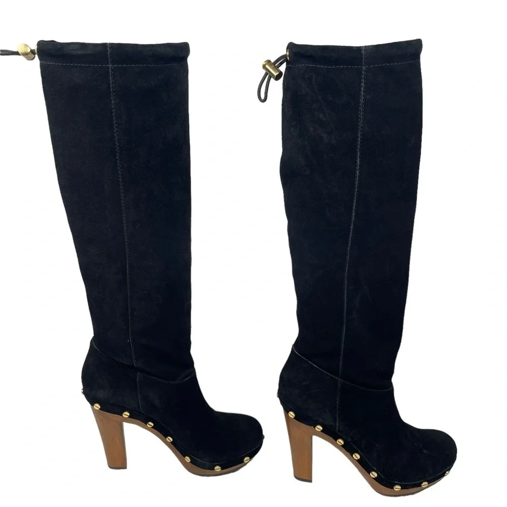 Tory Burch | Tall Black Suede Leather Booker Clog Boots, womens size 6